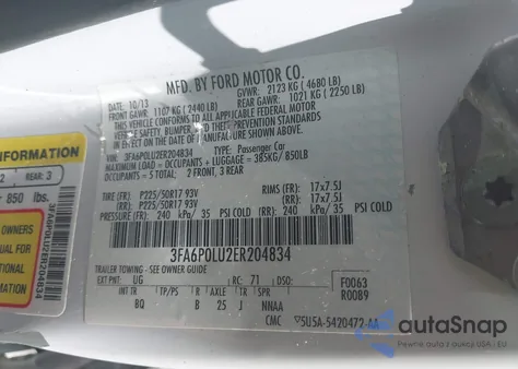 2014 Ford Fusion Hybrid Se из США, поврежденный, VIN 3FA6P0LU2ER204834